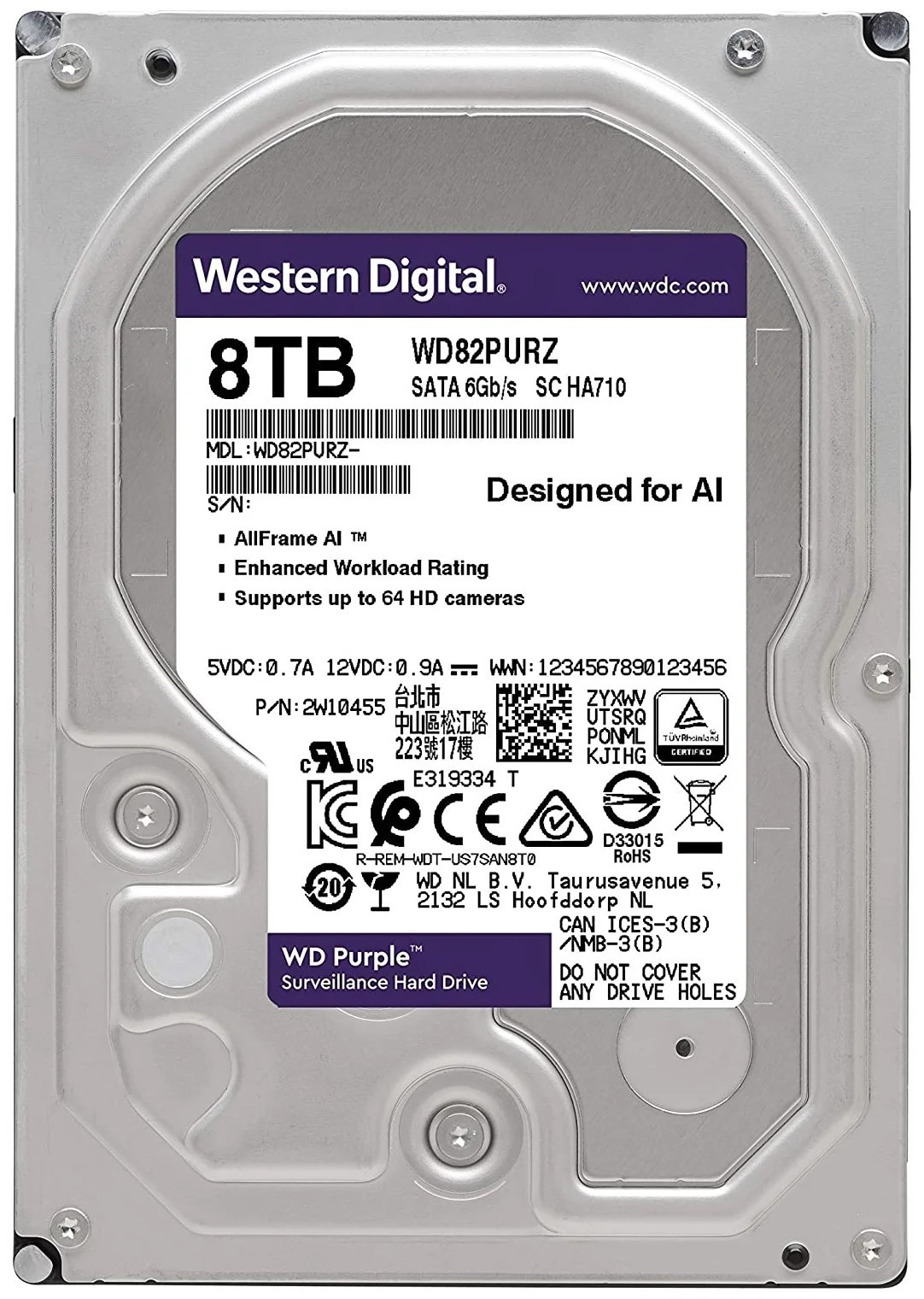 WD PURPLE 8TB 256MB SATA III 6GB/s 8002PURP
