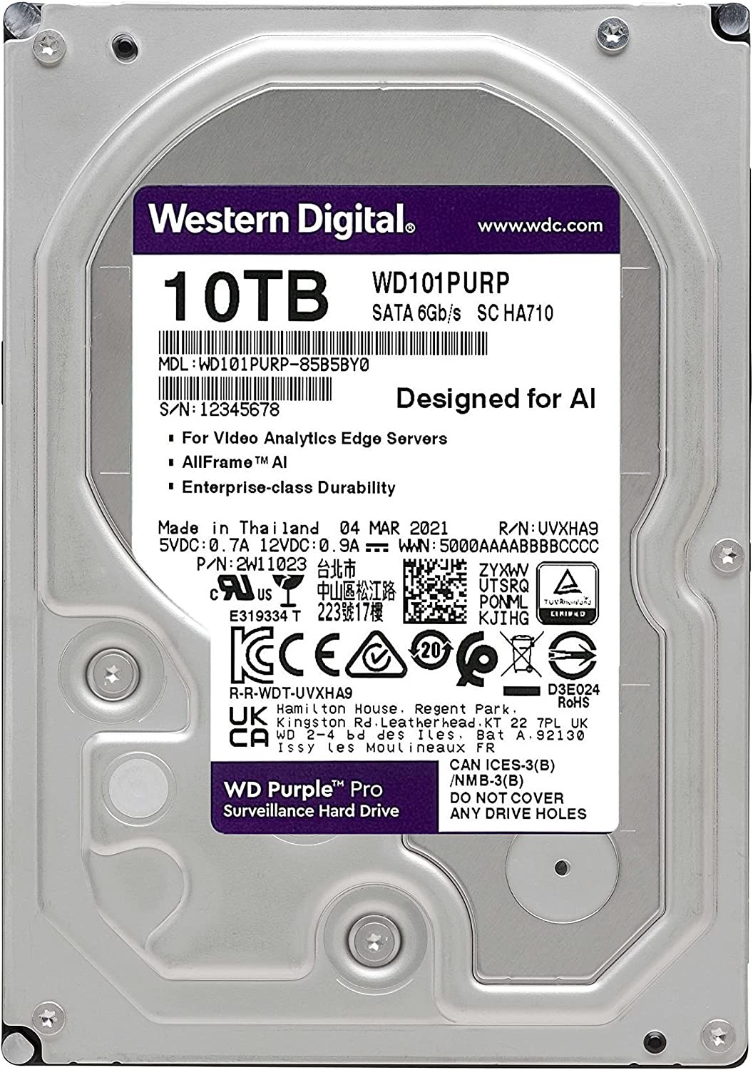 WD PURPLE 10TB 256MB SATA III 6GB/s PURP