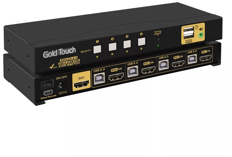 KVM SWITCH 4 ports HDMI 2.0 GOLD TOUCH