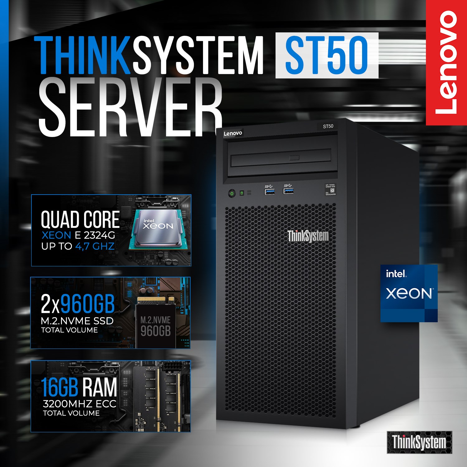 Lenovo ThinkServer ST50 V3 XEON E-2414C /16GB/2x960GB SSD