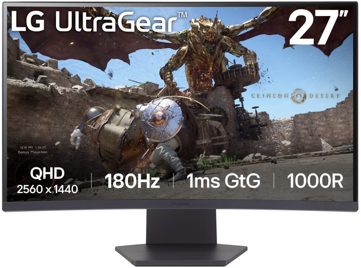 LG 27" UltraGear 2K CURVED /1000R/1MS/180Hz/VA/DP/HDMI