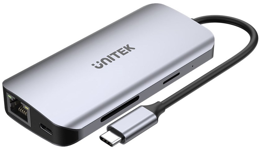 Unitek HUB 8-in-1 USB-C HDMI ×2|USB ×2|LAN|SD/MicroSD|PD 100W